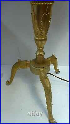 Vintage Art Deco Heavy Cast Metal Brass Ornate 3 Leg Antique Table Lamp