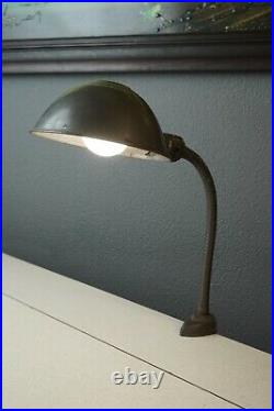 Vintage Art Deco Industrial Eagle Gooseneck Cast Iron Desk Clamp Lamp