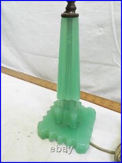 Vintage Art Deco Jade Green Boudoir Skyscraper Glass Lamp Table Light Tower