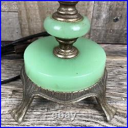 Vintage Art Deco Jadeite Brass Ornate Detailed Table Lamp