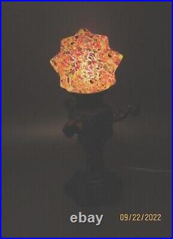 Vintage Art Deco Lady Girl Figural Lamp Czech Glass End Of Day Shade Starburst