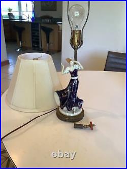 Vintage Art Deco Lady Porcelain Brass Bronze Lamp Celluloid Finial WOW