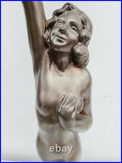 Vintage Art Deco Lady Woman Nude Figural Table Lamp Original W Superb Shade