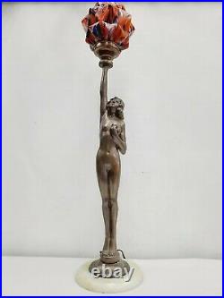 Vintage Art Deco Lady Woman Nude Figural Table Lamp Original W Superb Shade