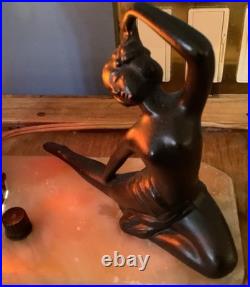 Vintage Art Deco Lamp Stained Glass, Nude Lady, Marble Base Works