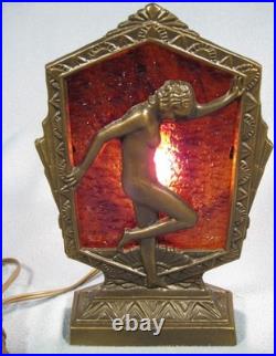 Vintage Art Deco Lamp with Nude Lady and Elegant Patina 9 Tall