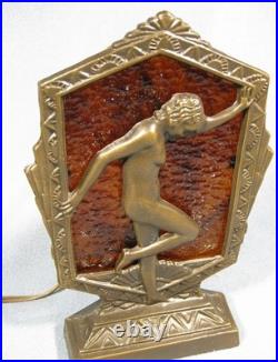 Vintage Art Deco Lamp with Nude Lady and Elegant Patina 9 Tall