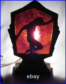 Vintage Art Deco Lamp with Nude Lady and Elegant Patina 9 Tall