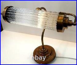 Vintage Art Deco Light Old Bankers Table Lamp Brass & Glass Rod Ship Light