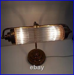 Vintage Art Deco Light Old Bankers Table Lamp Brass & Glass Rod Ship Light