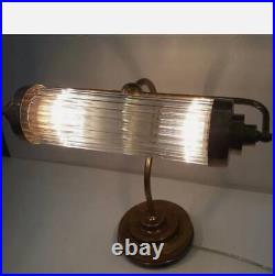 Vintage Art Deco Light Old Bankers Table Lamp Brass & Glass Rod Ship Light