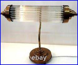 Vintage Art Deco Light Old Bankers Table Lamp Brass & Glass Rod Ship Light