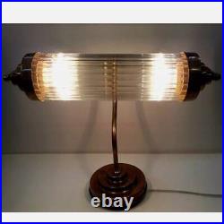 Vintage Art Deco Light Old Bankers Table Lamp Brass & Glass Rod Ship Light
