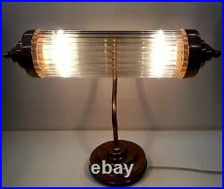 Vintage Art Deco Light Old Bankers Table Lamp Brass & Glass Rod Ship Light