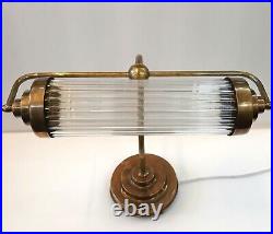 Vintage Art Deco Light Old Bankers Table Lamp Brass & Glass Rod Ship Light