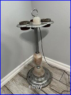 Vintage Art Deco Lighted Slag Glass 30's 40's Cigar Smoking Stand Lamp Ashtray
