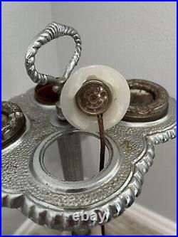 Vintage Art Deco Lighted Slag Glass 30's 40's Cigar Smoking Stand Lamp Ashtray