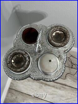 Vintage Art Deco Lighted Slag Glass 30's 40's Cigar Smoking Stand Lamp Ashtray