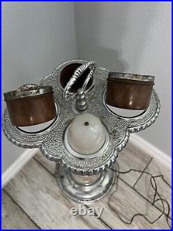 Vintage Art Deco Lighted Slag Glass 30's 40's Cigar Smoking Stand Lamp Ashtray