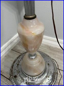 Vintage Art Deco Lighted Slag Glass 30's 40's Cigar Smoking Stand Lamp Ashtray