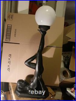 Vintage Art Deco MCM Black Nude Lady Erotica Sculpture Globe 28 Table Lamp