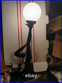 Vintage Art Deco MCM Black Nude Lady Erotica Sculpture Globe 28 Table Lamp