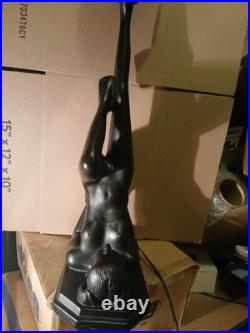 Vintage Art Deco MCM Black Nude Lady Erotica Sculpture Globe 28 Table Lamp