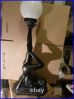 Vintage Art Deco MCM Black Nude Lady Erotica Sculpture Globe 28 Table Lamp