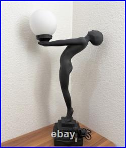 Vintage Art Deco MCM Black Nude Lady Erotica Sculpture Globe 28 Table Lamp 9lbs