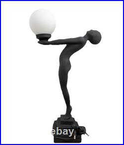 Vintage Art Deco MCM Black Nude Lady Erotica Sculpture Globe 28 Table Lamp 9lbs