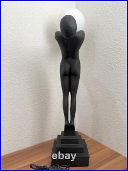 Vintage Art Deco MCM Black Nude Lady Erotica Sculpture Globe 28 Table Lamp 9lbs