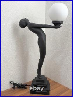 Vintage Art Deco MCM Black Nude Lady Erotica Sculpture Globe 28 Table Lamp 9lbs