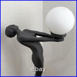 Vintage Art Deco MCM Black Nude Lady Erotica Sculpture Globe 28 Table Lamp 9lbs