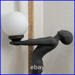 Vintage Art Deco MCM Black Nude Lady Erotica Sculpture Globe 28 Table Lamp 9lbs