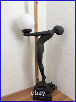 Vintage Art Deco MCM Black Nude Lady Erotica Sculpture Globe 28 Table Lamp 9lbs