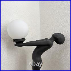 Vintage Art Deco MCM Black Nude Lady Erotica Sculpture Globe 28 Table Lamp 9lbs