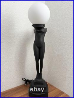Vintage Art Deco MCM Black Nude Lady Erotica Sculpture Globe 28 Table Lamp 9lbs