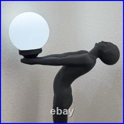 Vintage Art Deco MCM Black Nude Lady Erotica Sculpture Globe 28 Table Lamp 9lbs