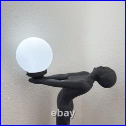 Vintage Art Deco MCM Black Nude Lady Erotica Sculpture Globe 28 Table Lamp 9lbs