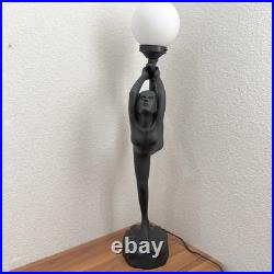 Vintage Art Deco MCM Black Nude Lady Erotica Sculpture Globe 32 Table Lamp 8lbs