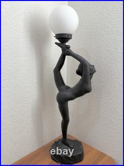 Vintage Art Deco MCM Black Nude Lady Erotica Sculpture Globe 32 Table Lamp 8lbs