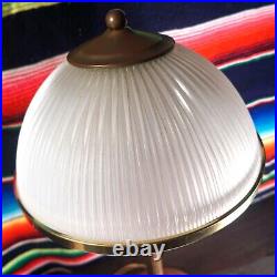 Vintage Art Deco MCM Mushroom Dome Brass & Glass Table Lamp