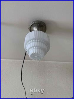 Vintage Art Deco Milk Glass Skyscraper Ceiling Lamp Light Fixture