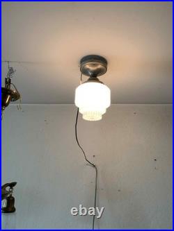 Vintage Art Deco Milk Glass Skyscraper Ceiling Lamp Light Fixture