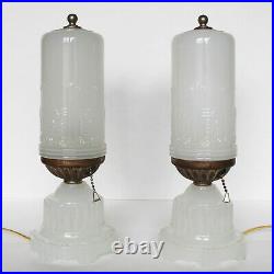 Vintage Art Deco Milk Glass Torpedo Lamps 1930 Pair American Skyscraper Lamps