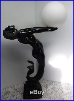 Vintage Art Deco Nautical MERMAID Tall Table LAMP Glass Globe Shade Nude Woman