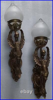 Vintage Art Deco Nouveau Brass Mermaid Wall Sconces Fixture Light Lamp