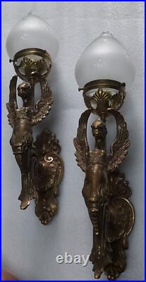 Vintage Art Deco Nouveau Brass Mermaid Wall Sconces Fixture Light Lamp Vintage Art Deco Nouveau Brass Mermaid Wall Sconces Fixture Light Lamp