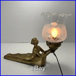 Vintage Art Deco Nouveau Chandler Laying Lady Lamp Figural Light Gold Bronzed