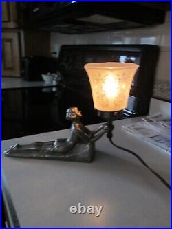 Vintage Art Deco Nouveau Chandler Laying Lady Lamp Figural Light Metal WORKS